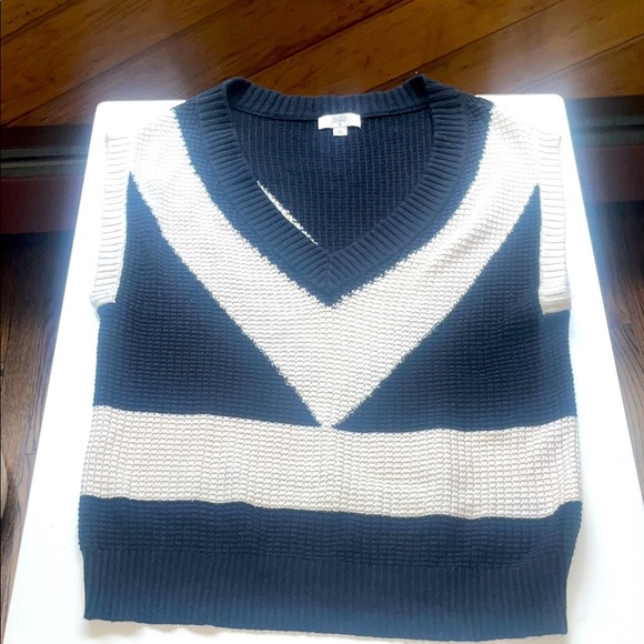 Victor Glemaud Black and White V-Neck Sweater Vest - Picture 1 of 5